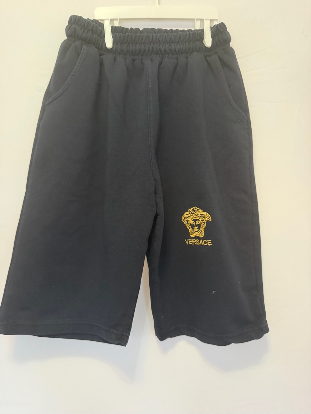Versace Black Athletic Shorts with Gold Medusa Emblem